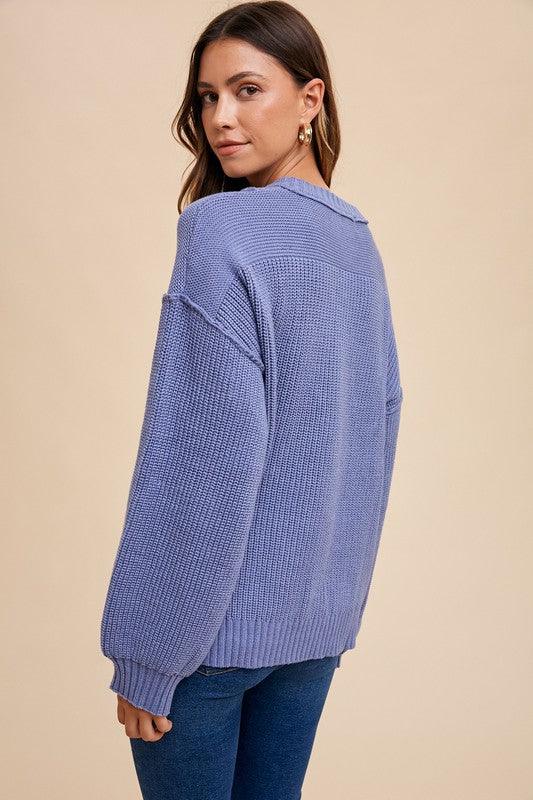 Annie Wear Half Button Ribbed Hem Sweater Sweaters