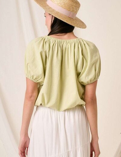 Mittoshop Linen Two-Way Short Sleeve Crop Blouse