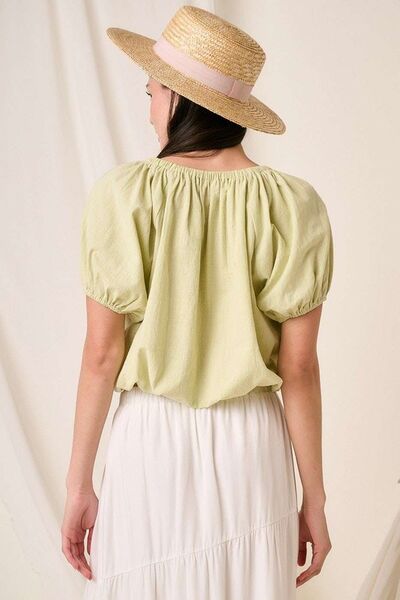 Mittoshop Linen Two-Way Short Sleeve Crop Blouse