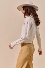 SO ME Collared Floral Embroidered Button Down Sweater Cardigan | Cardigans Daverri Fashions