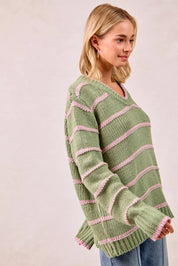 BiBi Striped Long Sleeve Sweater | Sweaters Daverri Fashions