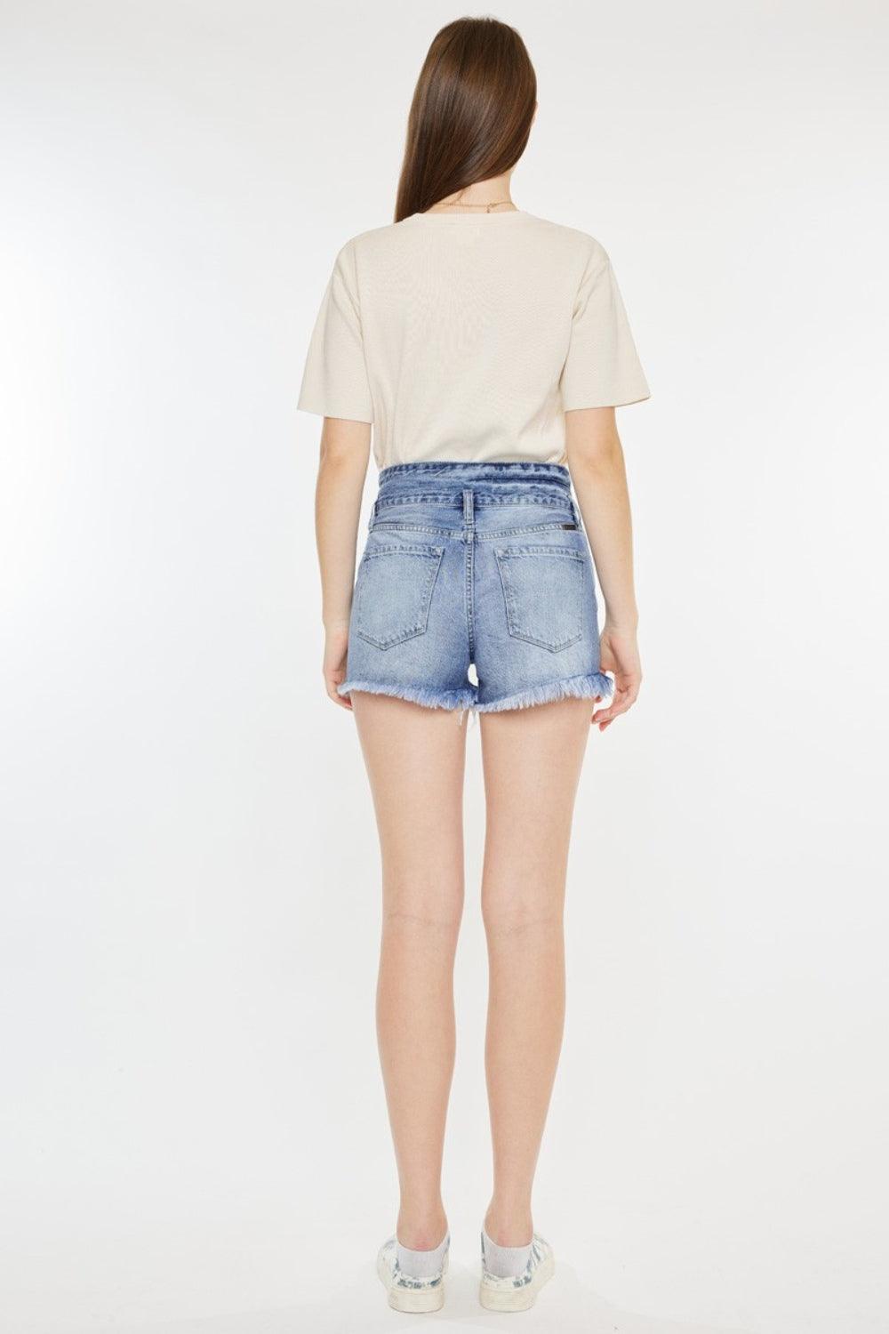 Kancan High Rise Frayed Hem Denim Shorts Denim Shorts