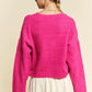 Davi & Dani Diamond Cable Pattern Drop Shoulder Sweater - DAVERRI FASHIONS