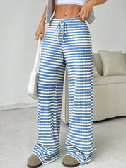 Cerulean Striped Wide Leg Drawstring Pants | Loungewear Pants Daverri Fashions