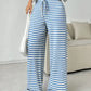 Striped Wide Leg Drawstring Pants - DAVERRI FASHIONS