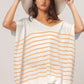 BiBi V Neck Striped Short Sleeve Top Size XL Apricot XL Tops