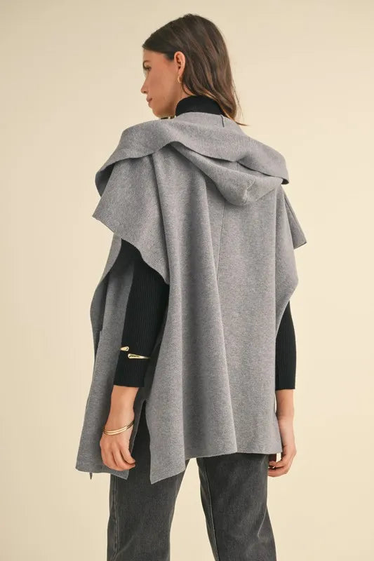 MABLE Knit Open Front Hooded Cardigan With Pocket Cardigans