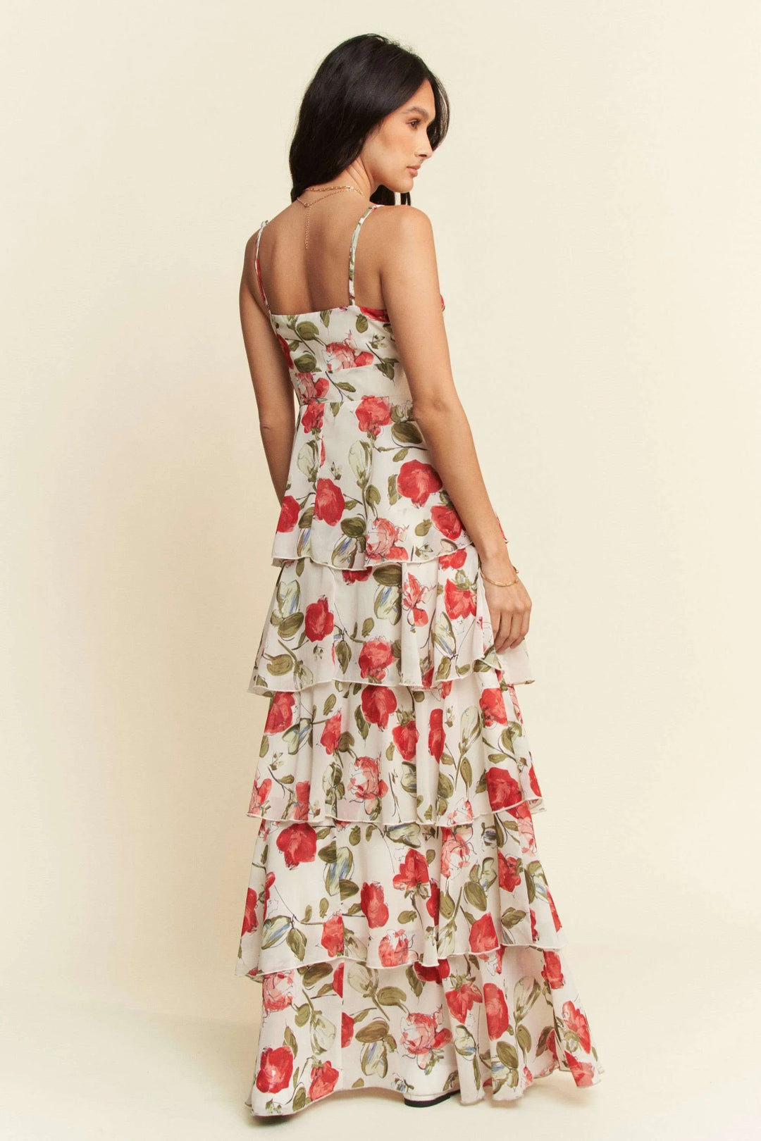 Davi & Dani Contrast Ring Lace Layered Ruffle Maxi Cami Dress Cami Dresses