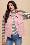 Annie Wear Texture Quilted Snap Down Vest Coat - DAVERRI FASHIONS