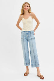 RISEN Full Size High Rise Crop Wide Front Seam Detailed Jeans | Jeans Daverri Fashions