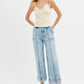 RISEN Full Size High Rise Crop Wide Front Seam Detailed Jeans Jeans