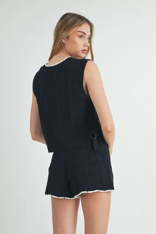 MABLE Side Tie Detail Knit Vest and Shorts Set Shorts Sets