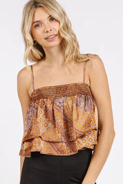 Mittoshop Paisley Patchwork Print Satin Ruffle Crop Cami | Cami Tops Daverri Fashions