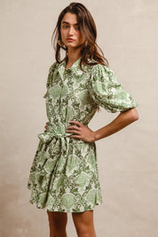 BiBi Tied Floral Short Sleeve Mini Shirt Dress | Mini Dresses Daverri Fashions