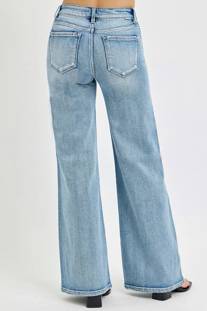 RISEN Full Size Mid Rise Wide Jeans with Front Patch Pockets Jeans