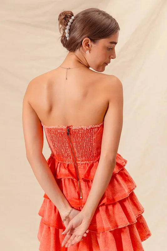 SO ME Strapless Ruffle Layered Game Day Cheer Up Dress | Mini Dresses Daverri Fashions