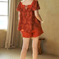Davi & Dani Nature Printed Square Neck Puff Sleeve Blouse