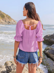 Ruffled Square Neck Half Sleeve Blouse | Blouses Daverri Fashions