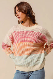 SO ME Multi Color Block Long Sleeve Sweater | Daverri Fashions