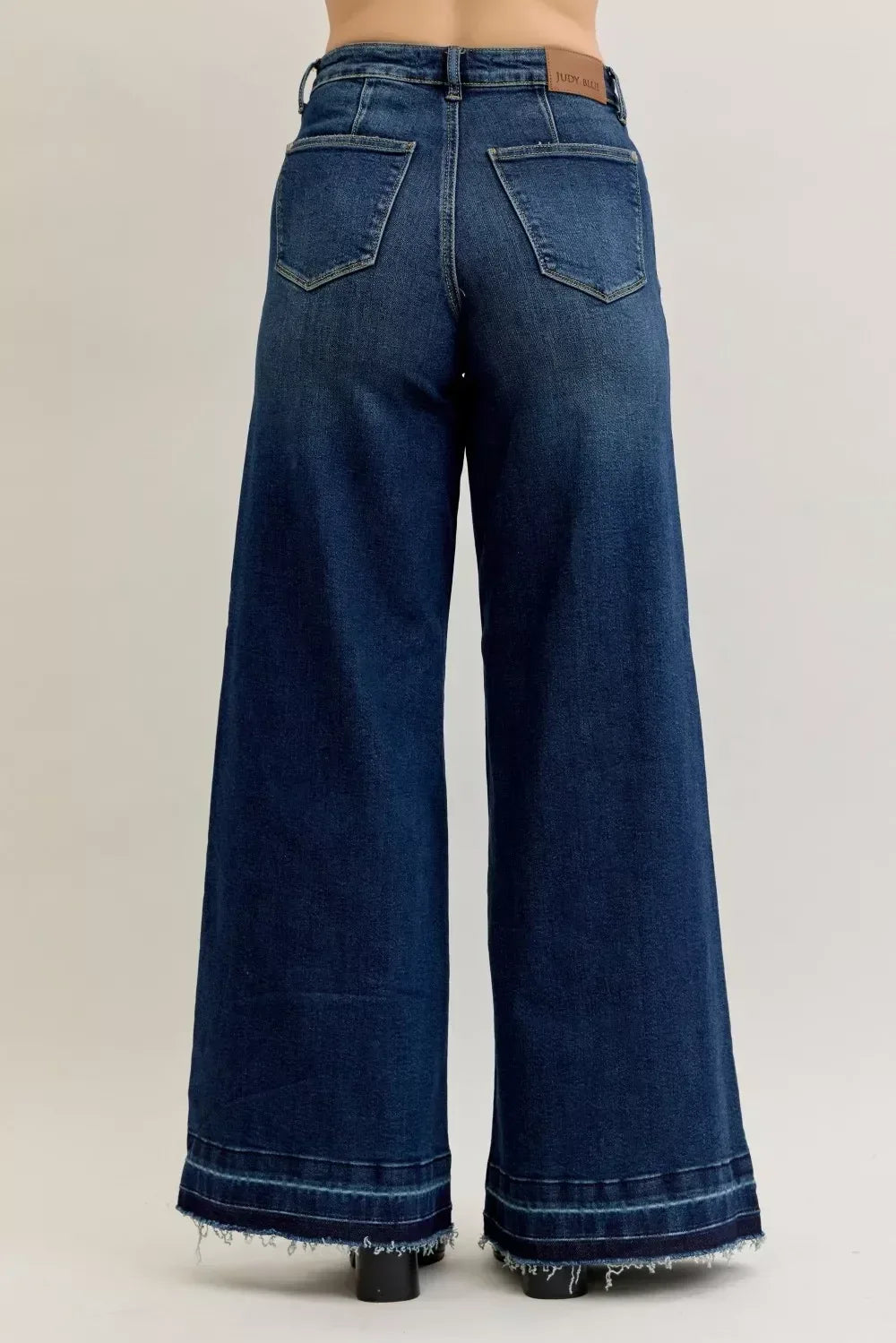Judy Blue High Waist Palazzo Jeans with Front Patch Pockets - DAVERRI FASHIONS