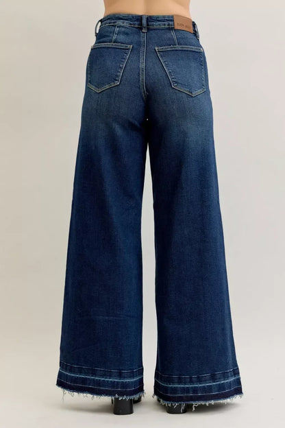 Judy Blue High Waist Palazzo Jeans with Front Patch Pockets - DAVERRI FASHIONS