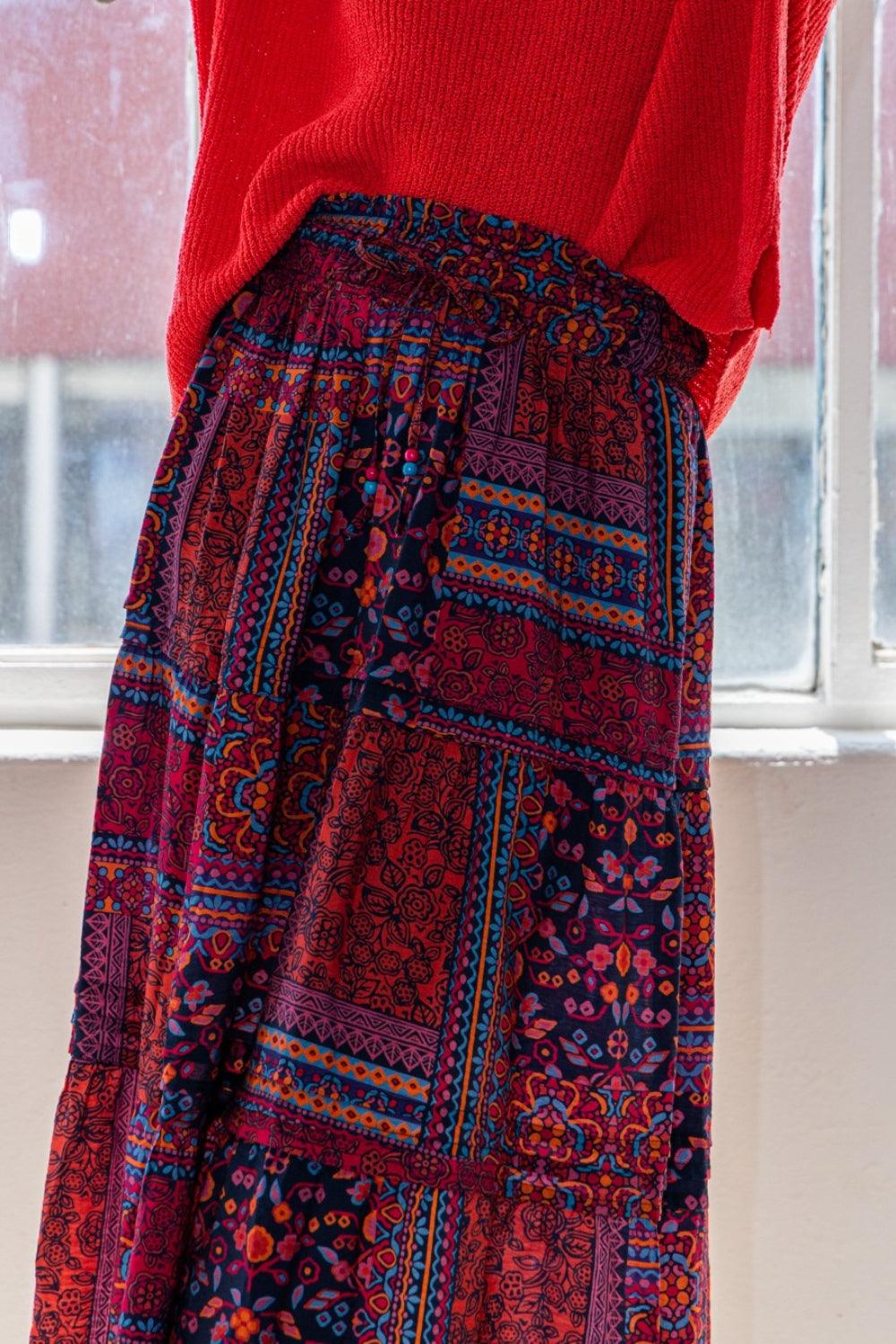 ODDI Full Size Printed Tiered Maxi Skirt | Skirts Daverri Fashions