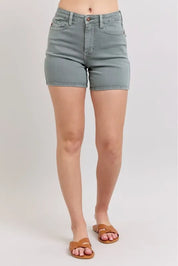 Judy Blue Full Size Hw Garment Dyed & Back Pkt Embroidery Shorts Plus Size | Daverri Fashions