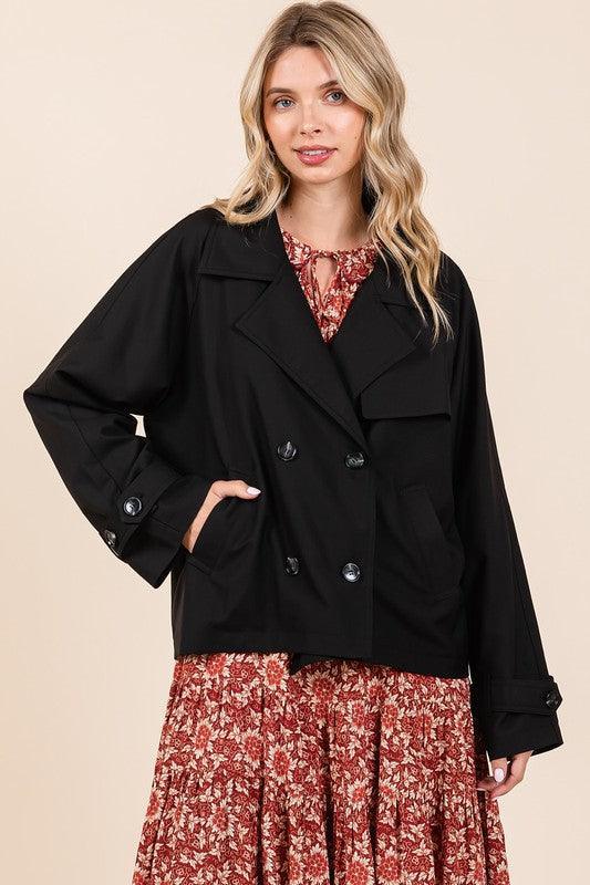 Mittoshop Double Breasted Long Sleeve Trench Coat Jacket - DAVERRI FASHIONS