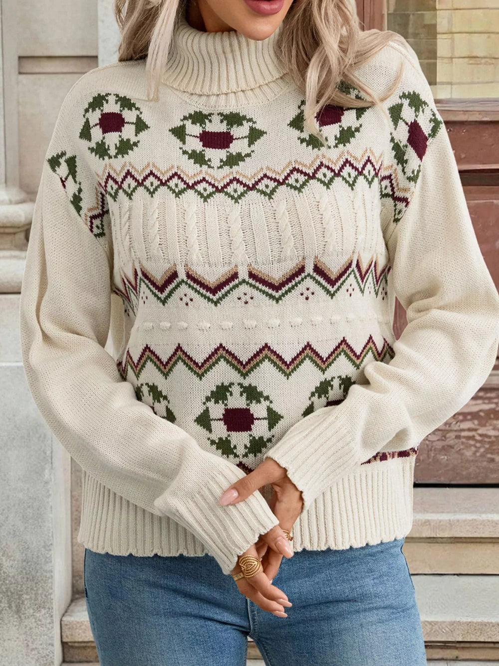 Cable Knit Turtleneck Sweater | Sweaters Daverri Fashions