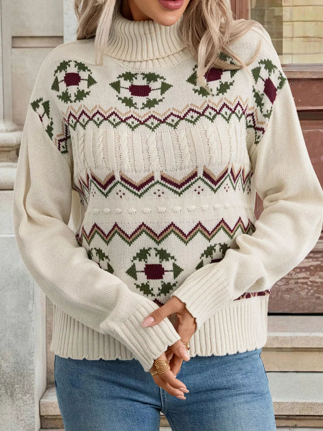Cable Knit Turtleneck Sweater | Sweaters Daverri Fashions