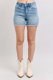 Judy Blue High Waist Western Embroidery Detail Cut Off Denim Shorts | Daverri Fashions