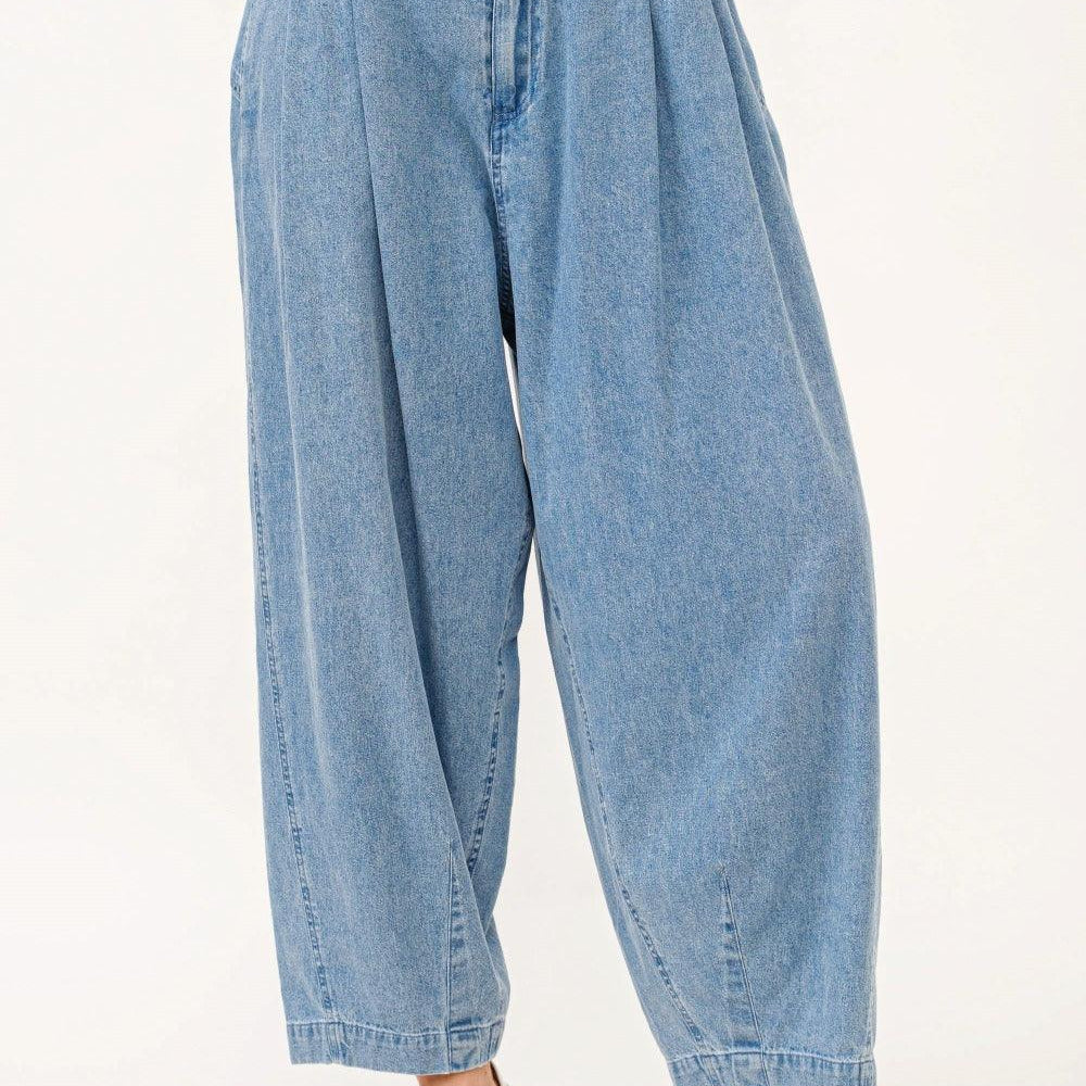 Denim L And The Why Elastic Back Pleated Baggy Jeans | Jeans Daverri Fashions