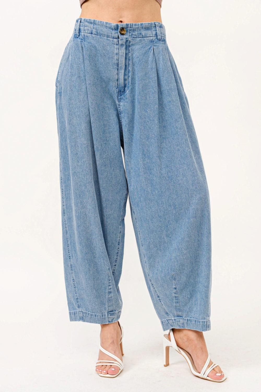 And The Why Elastic Back Pleated Baggy Jeans Denim L Jeans