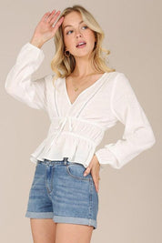 Long Sleeve Sheer Lace Top Shirts & Tops