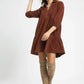 Umgee Tiered Corduroy Mini Dress with Balloon Sleeves - DAVERRI FASHIONS