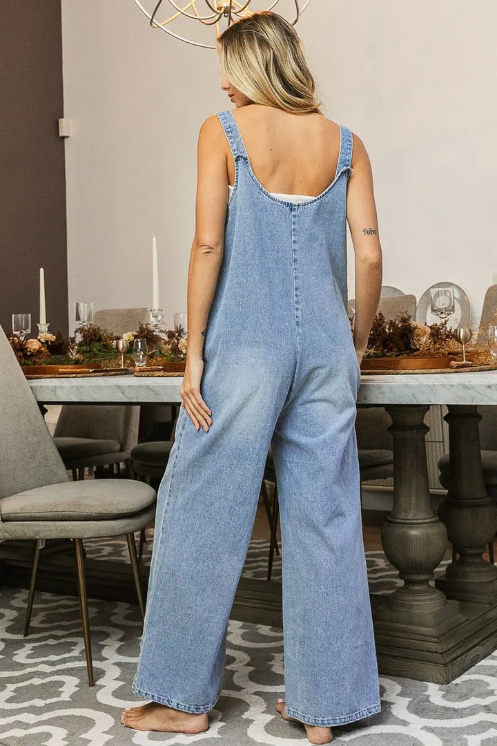 BiBi Washed Denim Buttoned Overall Jumpsuit Jumpsuits