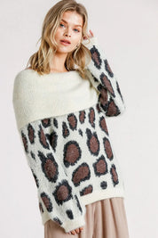 CREAMMIX Umgee Plus Size Leopard Off-Shoulder Long Sleeve Sweater | Sweaters Daverri Fashions