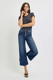 RISEN Full Size High Rise Crop Wide Button Up Jeans Plus Size | Jeans Daverri Fashions