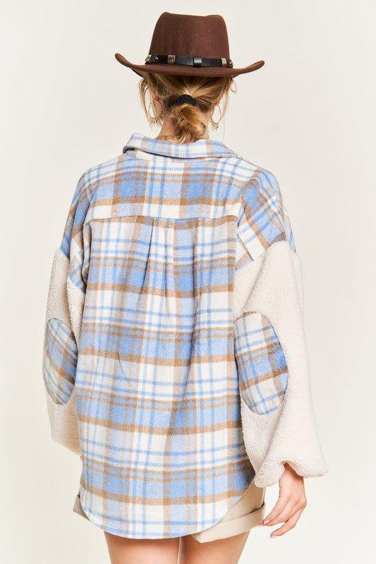 Jade by Jane Plaid Teddy Sleeve Shacket Shackets