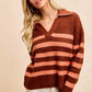 BiBi Striped Sweater Top with Collar Stitched Details - DAVERRI FASHIONS