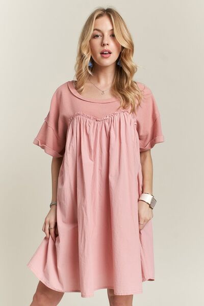 ADORA Round Neck Half Sleeve Babydoll Dress Babydoll Dresses