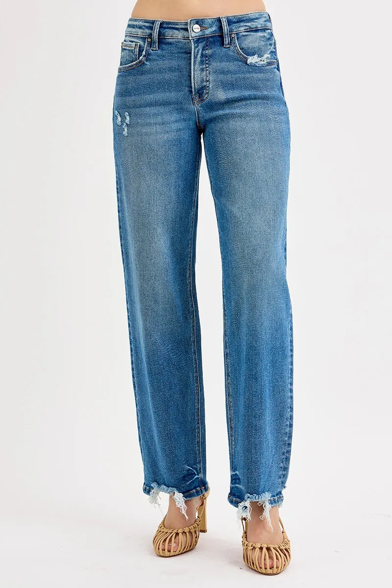 RISEN Full Size Mid Rise Baggy Jeans Plus Size DARK Jeans
