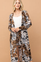 And The Why Leopard Kimono Open Front Longline Cardigan | Cardigans Daverri Fashions