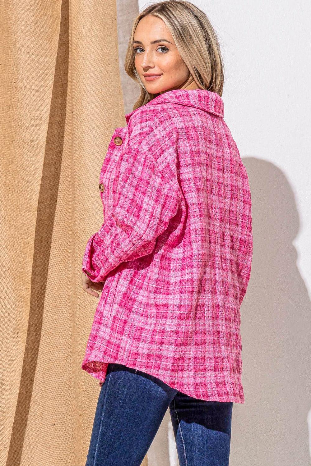 And The Why Full Size Tweed Button Down Long Sleeve Shacket Shackets