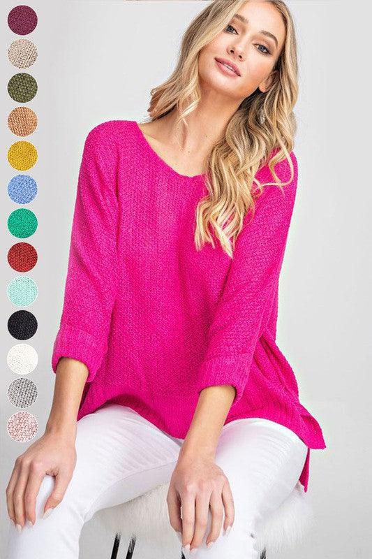 Crew Neck Knit Sweater HOT PINK Sweaters