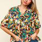 Haptics Full Size Frill Floral Puff Sleeve Peplum Blouse Blouses