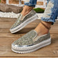 Rhinestone Round Toe Platform Loafers - DAVERRI FASHIONS