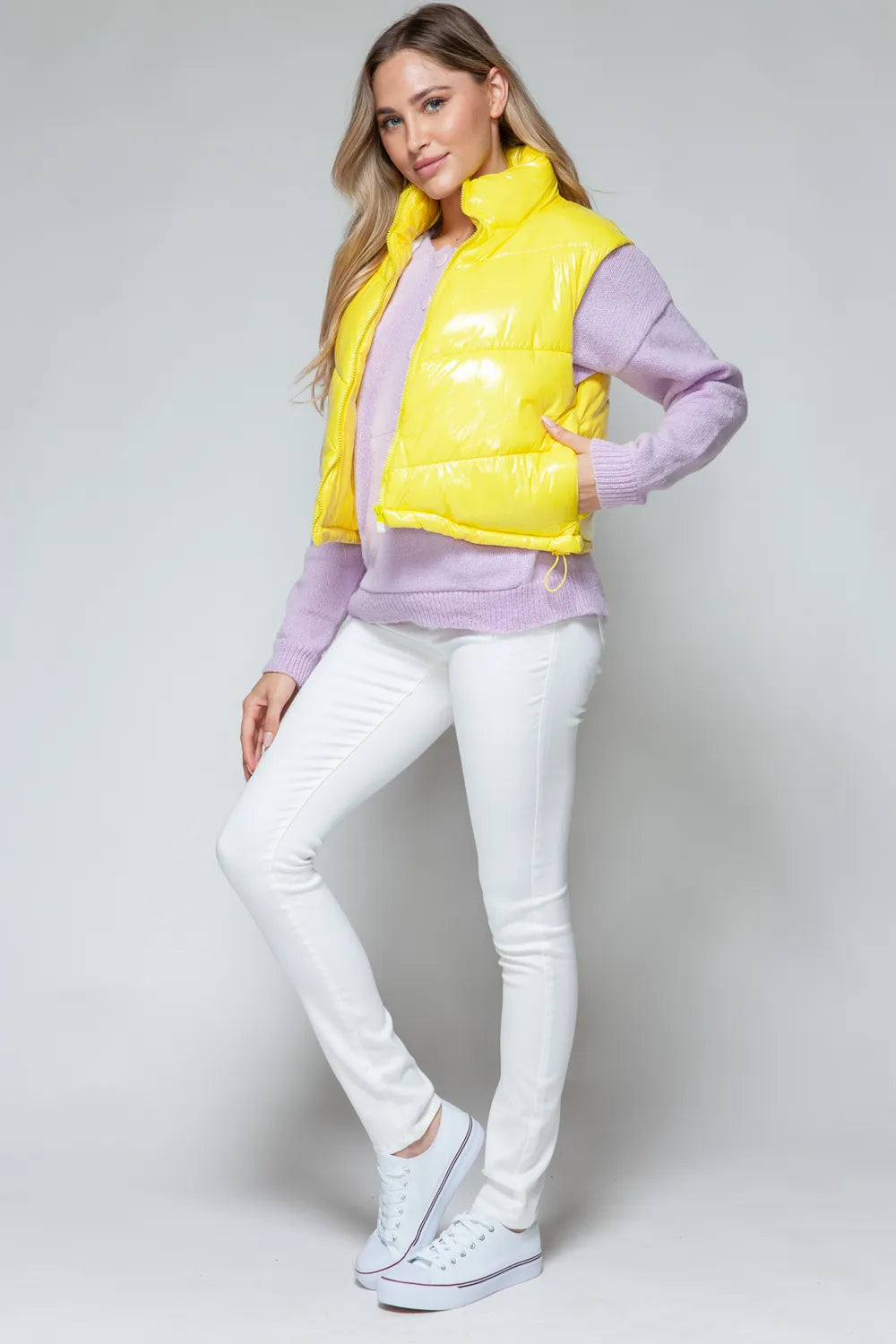 Snobbish Zip Up Turtleneck Shiny Quilted Vest | Vest jackets Daverri Fashions