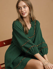 Umgee Textured Babydoll Dress with Leopard Trim | Daverri Fashions