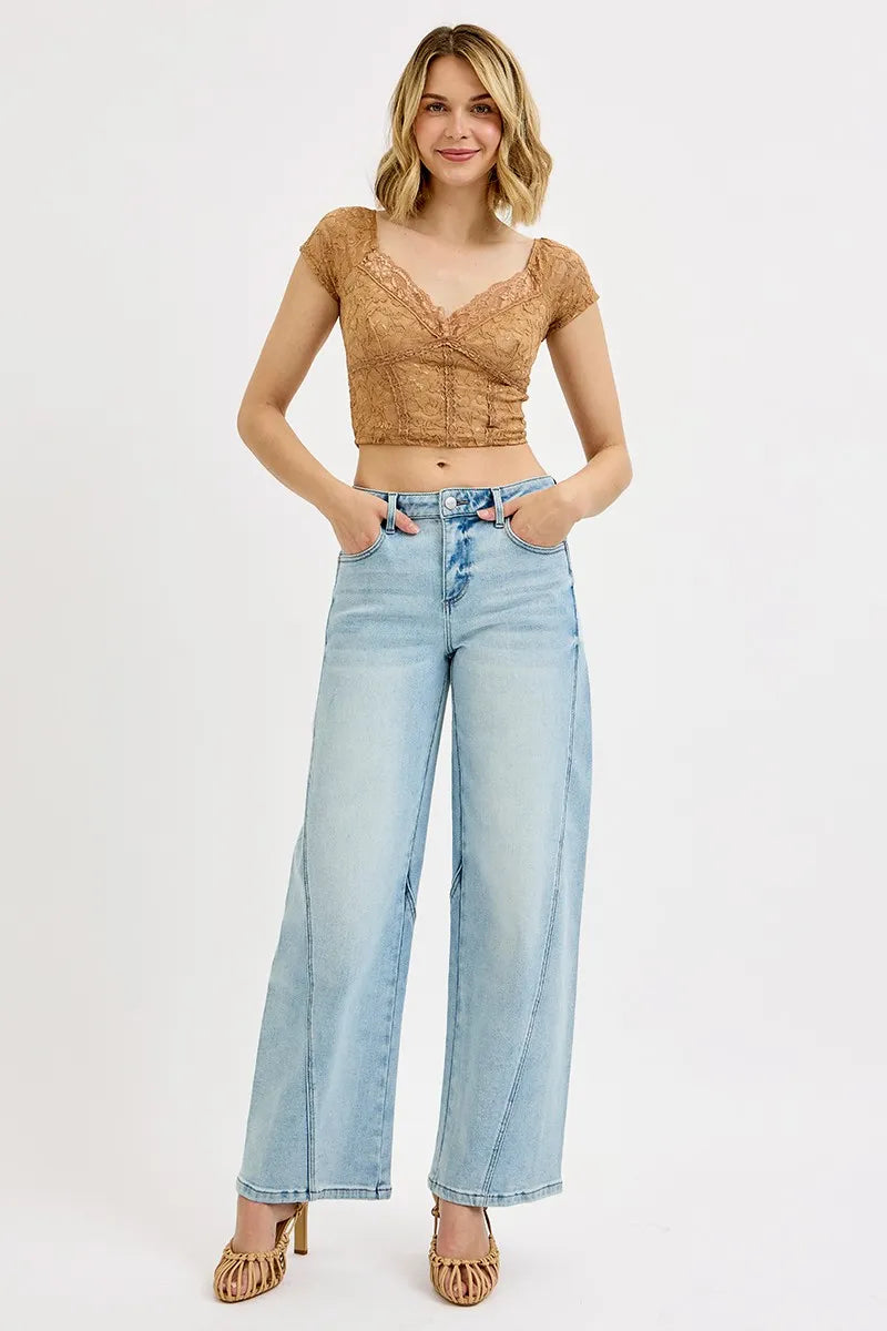 RISEN Full Size Mid Rise Fit Barrel Jeans Jeans